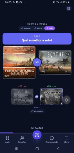 Duelo 1v1 entre dois jogos