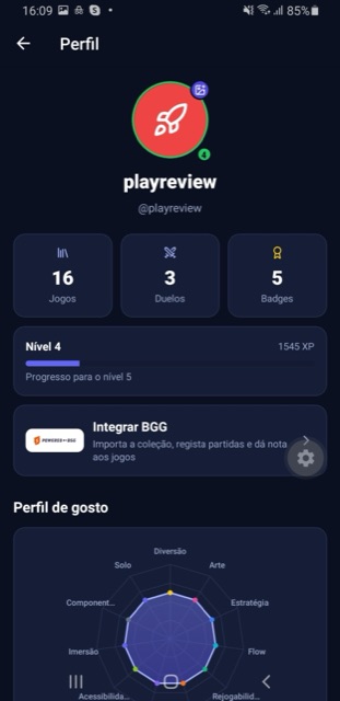 Perfil com níveis e badges